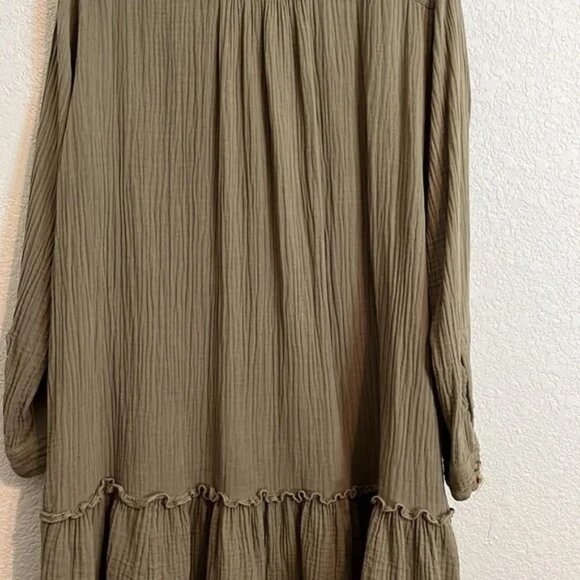 A+ Anthropologie Maeve olive cotton gauze long sleeve tunic mini dress. Sz. 20W - Picture 7 of 10